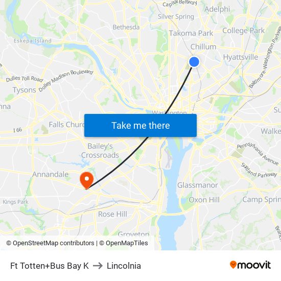 Fort Totten+Bay K to Lincolnia map