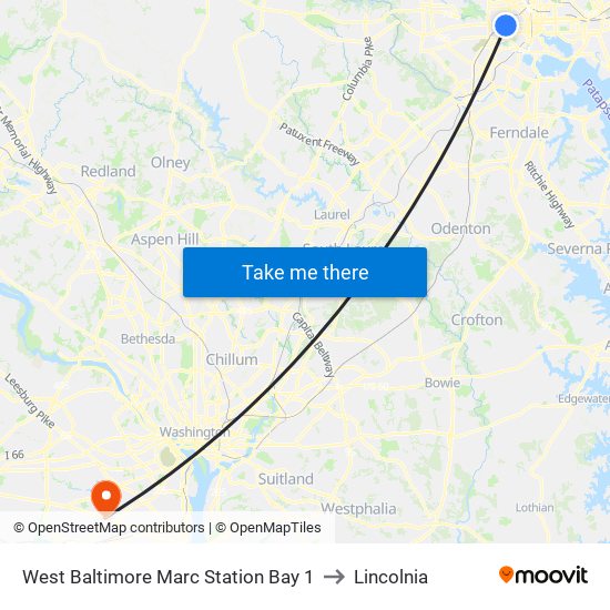 West Baltimore Marc Station Bay 1 to Lincolnia map