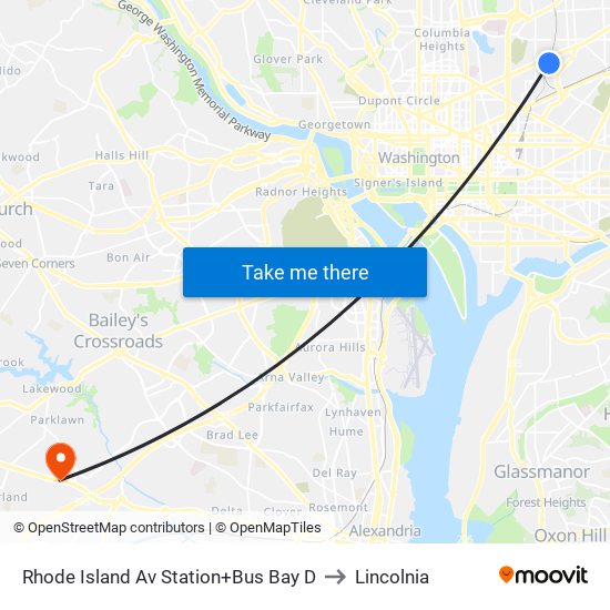 Rhode Island Ave-Brentwood+Bay D to Lincolnia map