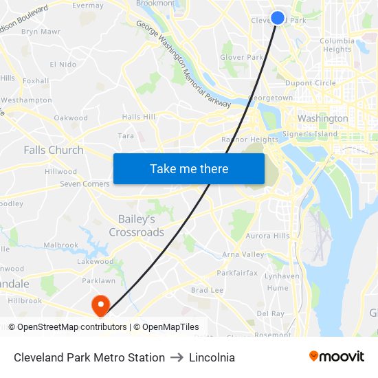 Cleveland Park Metro Station to Lincolnia map