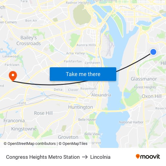 Congress Heights Metro Station to Lincolnia map