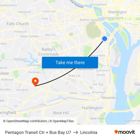 Pentagon Transit Ctr + Bus Bay U7 to Lincolnia map