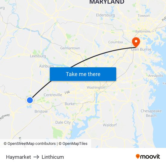 Haymarket to Linthicum map