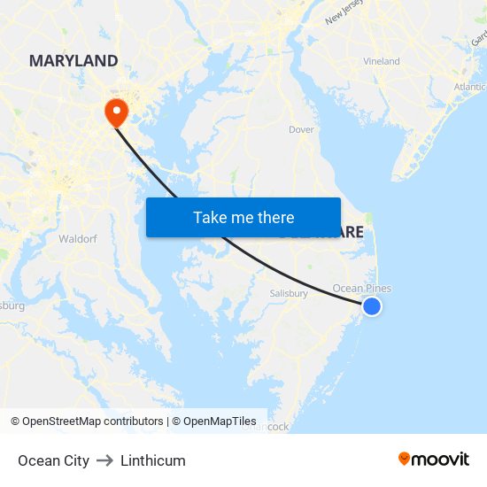 Ocean City to Linthicum map