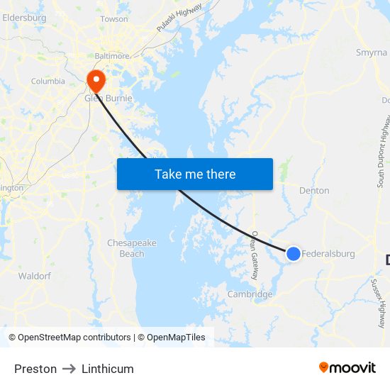 Preston to Linthicum map