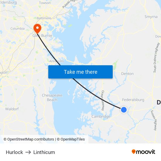 Hurlock to Linthicum map