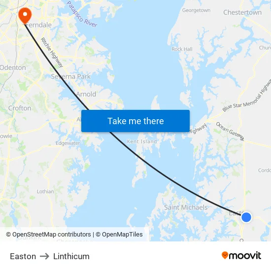 Easton to Linthicum map