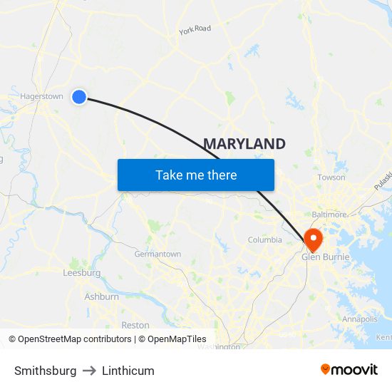 Smithsburg to Linthicum map