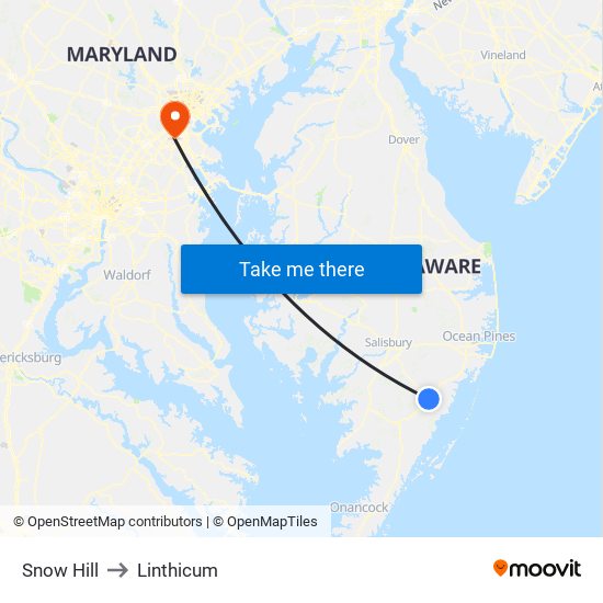 Snow Hill to Linthicum map