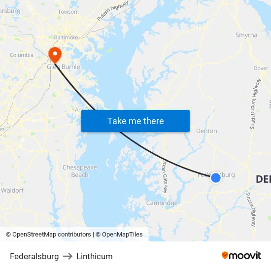 Federalsburg to Linthicum map