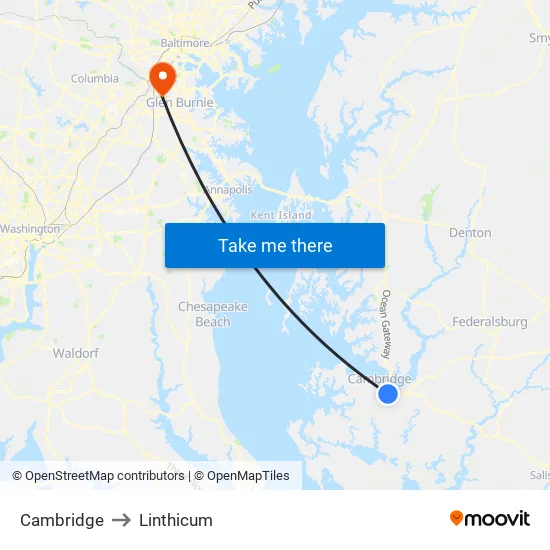 Cambridge to Linthicum map