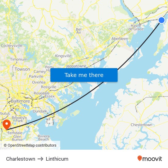 Charlestown to Linthicum map