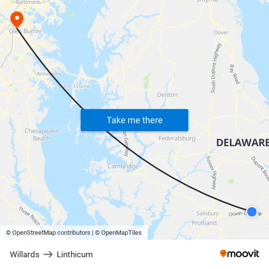 Willards to Linthicum map