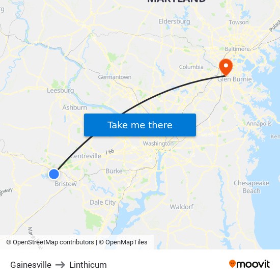 Gainesville to Linthicum map