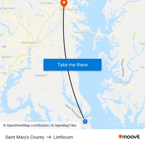 Saint Mary's County to Linthicum map