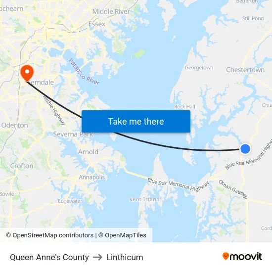 Queen Anne's County to Linthicum map