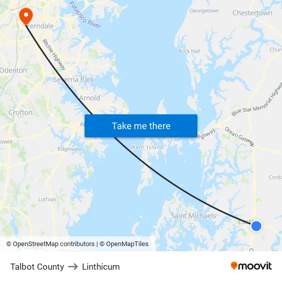 Talbot County to Linthicum map