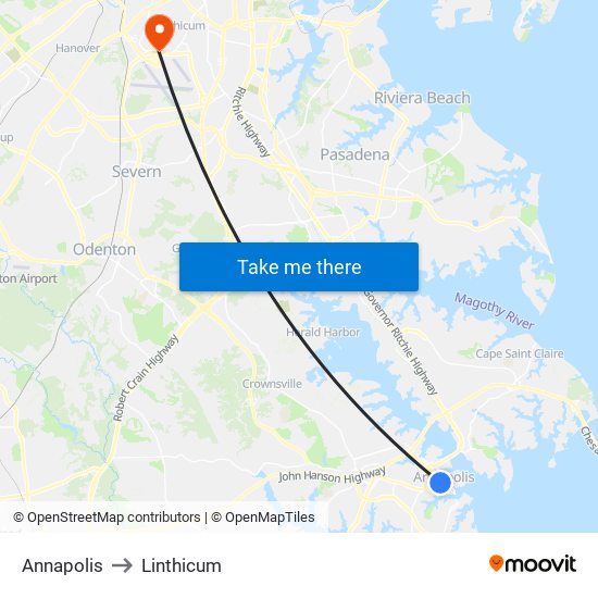 Annapolis to Linthicum map