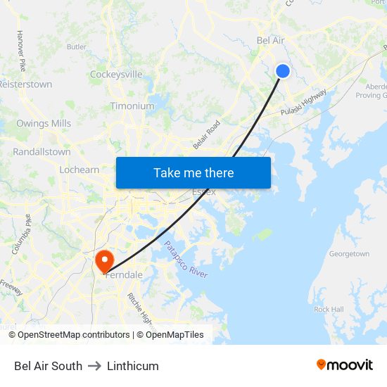 Bel Air South to Linthicum map