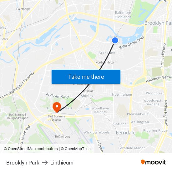 Brooklyn Park to Linthicum map