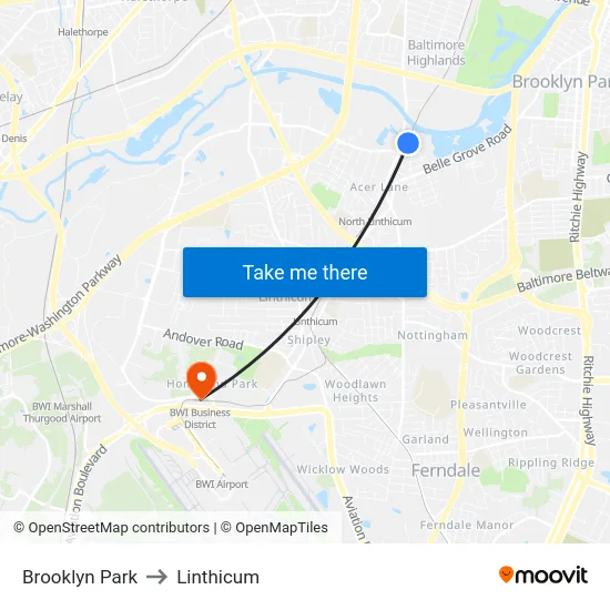 Brooklyn Park to Linthicum map