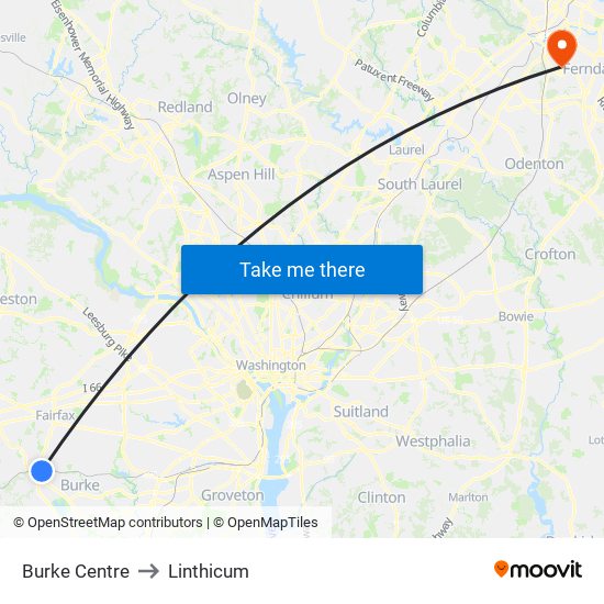 Burke Centre to Linthicum map