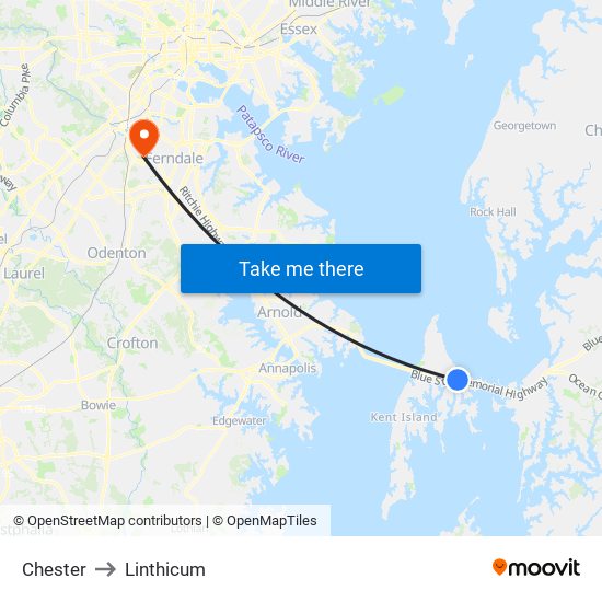 Chester to Linthicum map