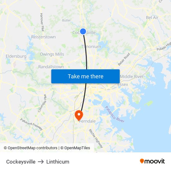 Cockeysville to Linthicum map