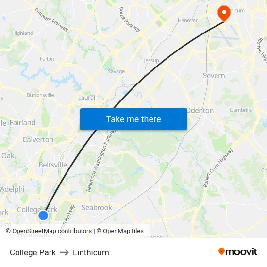 College Park to Linthicum map