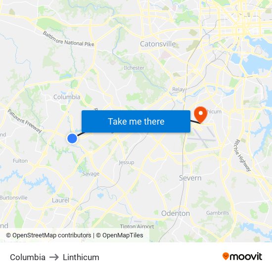 Columbia to Linthicum map