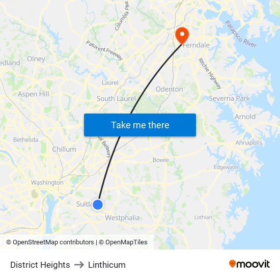 District Heights to Linthicum map