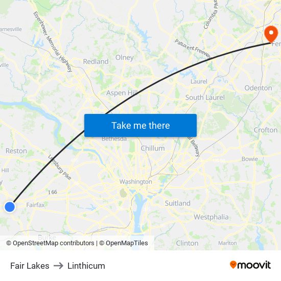 Fair Lakes to Linthicum map