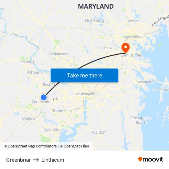 Greenbriar to Linthicum map