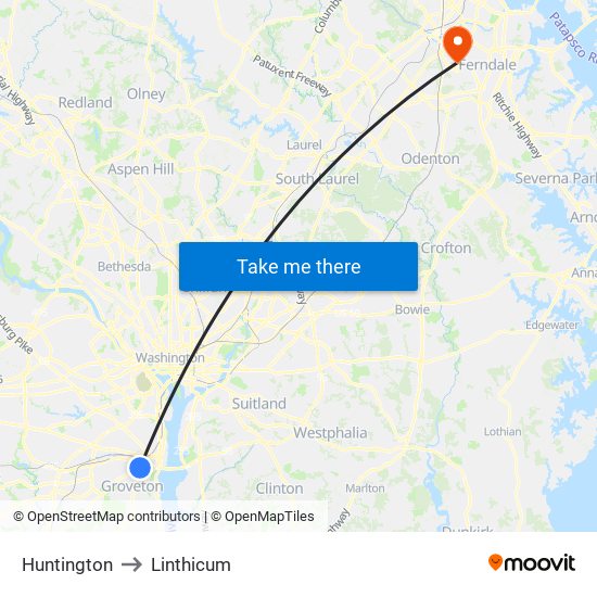 Huntington to Linthicum map