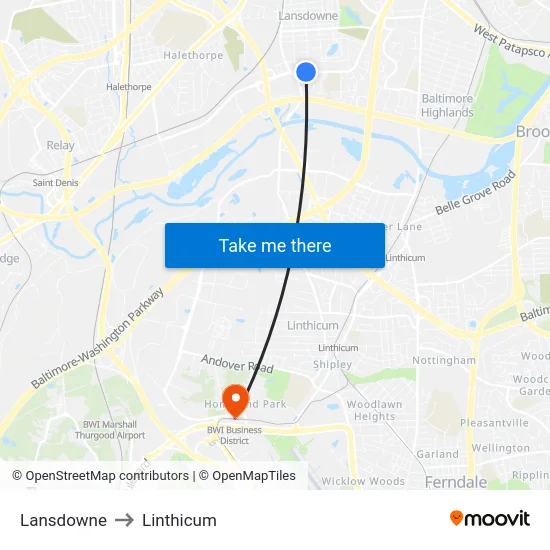 Lansdowne to Linthicum map