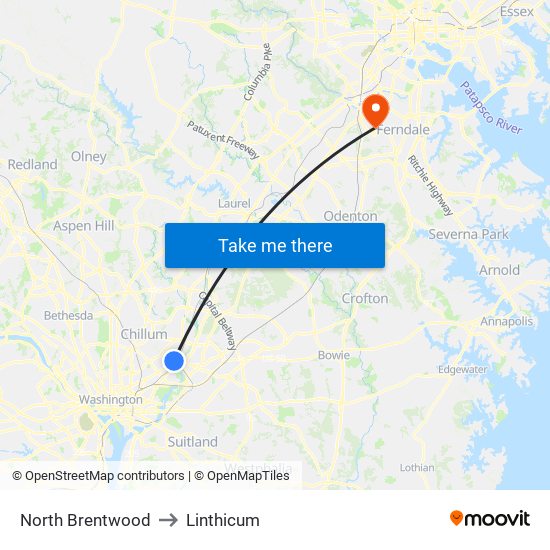 North Brentwood to Linthicum map