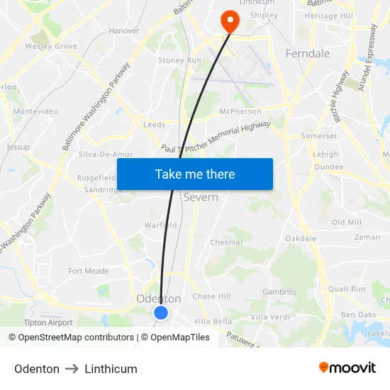 Odenton to Linthicum map