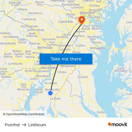 Pomfret to Linthicum map