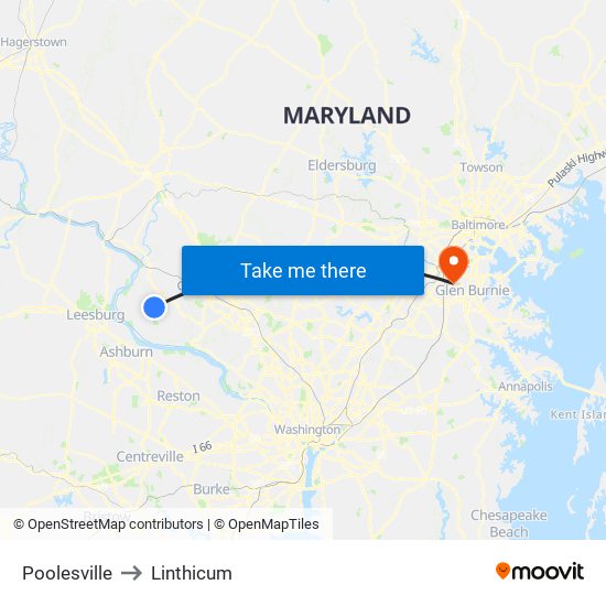 Poolesville to Linthicum map