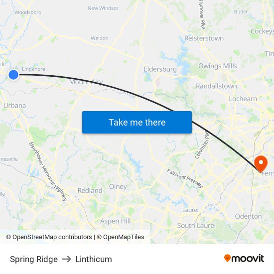 Spring Ridge to Linthicum map