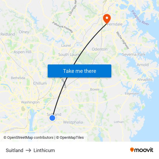 Suitland to Linthicum map