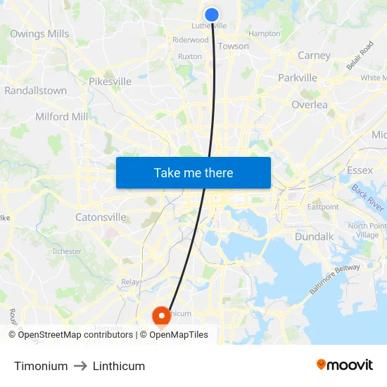 Timonium to Linthicum map