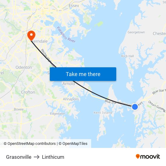 Grasonville to Linthicum map