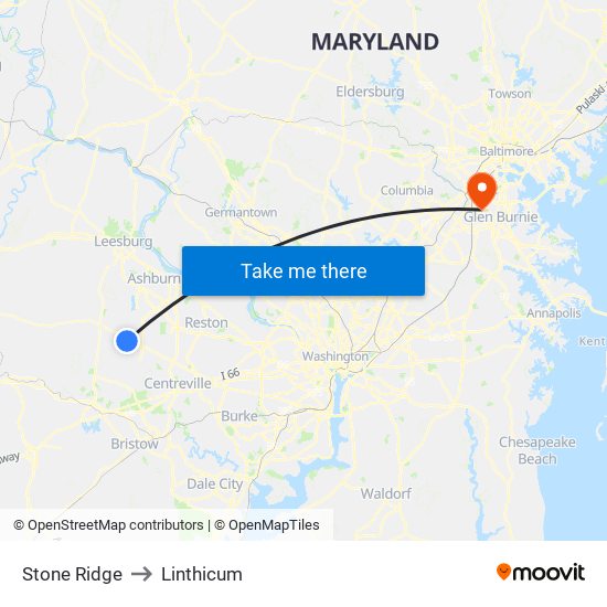 Stone Ridge to Linthicum map