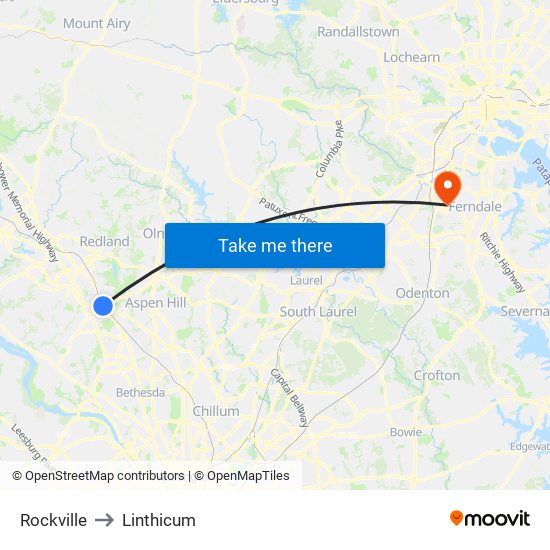 Rockville to Linthicum map