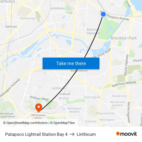 Patapsco Lightrail Station Bay 4 to Linthicum map