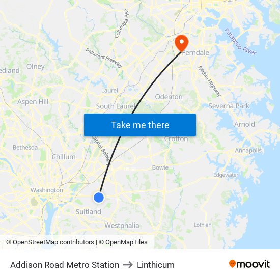 Addison Road Metro Station to Linthicum map