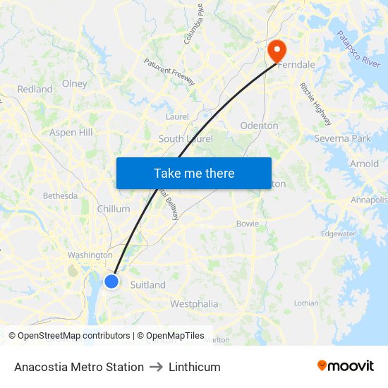 Anacostia Metro Station to Linthicum map