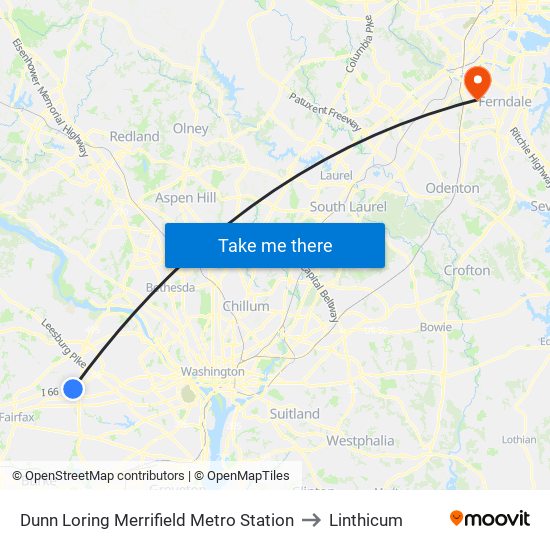 Dunn Loring Merrifield Metro Station to Linthicum map