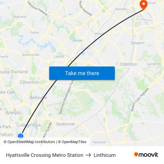 Hyattsville Crossing Metro Station to Linthicum map
